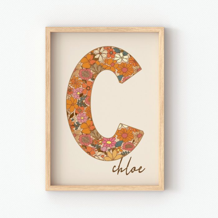 Retro Floral Leter Monogram Print