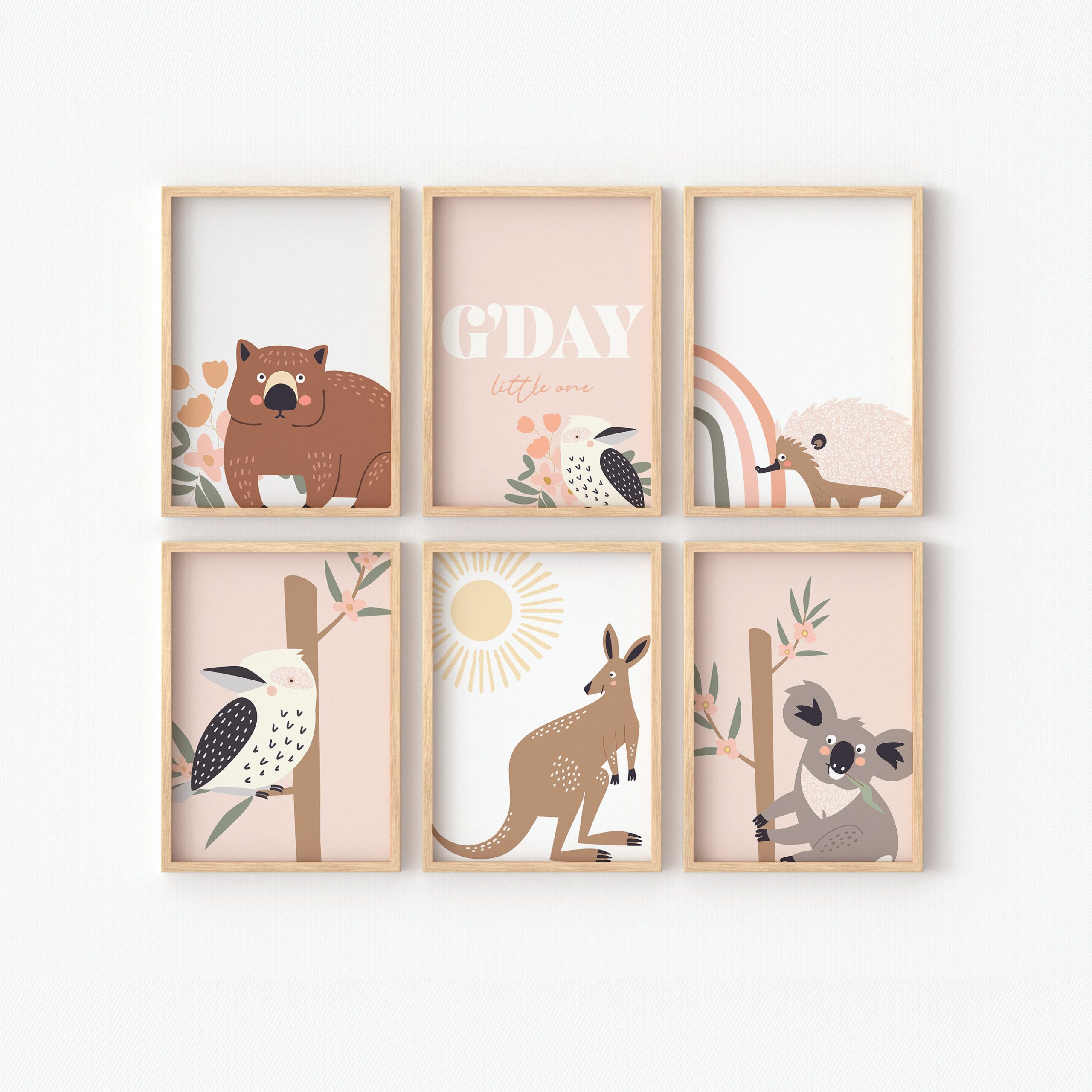 Girls Australian Animal Nursery Prints Pink Floral Digital Files  (Personal Use Only)