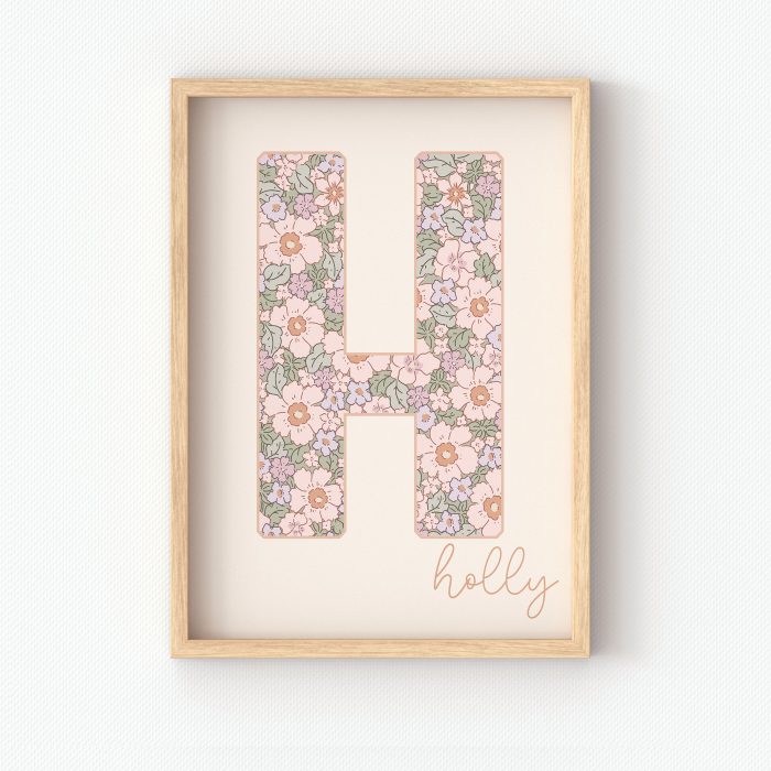 Initial Letter Girls Floral Personalised Print Cream