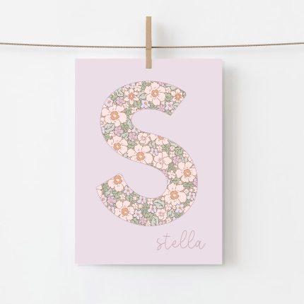 Initial Letter Girls Floral Personalised Print Purple