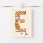 Letter Print Girls Retro Floral Wall Art