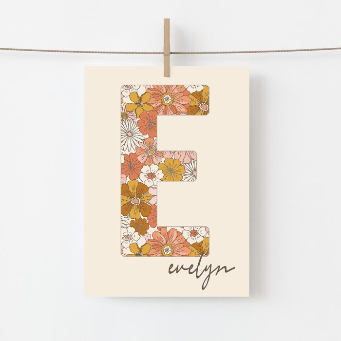 Letter Print Girls Retro Floral Wall Art - Image 1