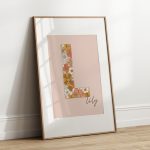 Letter Print Girls Retro Floral Wall Art Pink - Image 3