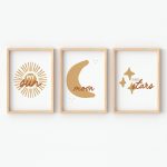 Sun Moon and Stars Wall Art Trio – Neutral Boho Nursery Prints for Boys - Image 2